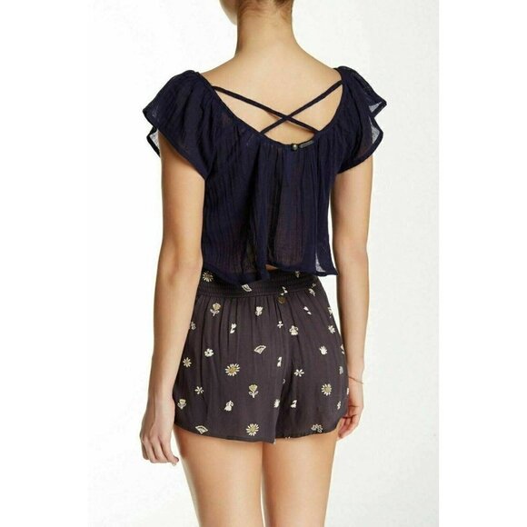 Billabong Womens Navy Blue Cotton Gauze Summer Festival Sol Scoop Crop Top Sz S - Picture 6 of 9